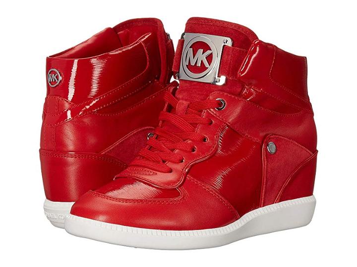 Michael Michael Kors Nikko High Top (crimson Patent Saffiano/sport Suede/suprema Nappa Sport) Women's Lace Up Casual Shoes
