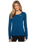 Nike Pro Mesh Long Sleeve Training Top (blue Force/white) Women's Long Sleeve Pullover