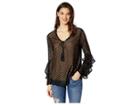 Miss Me Ruffle Long Sleeve Jacquard Top (black) Women's Clothing