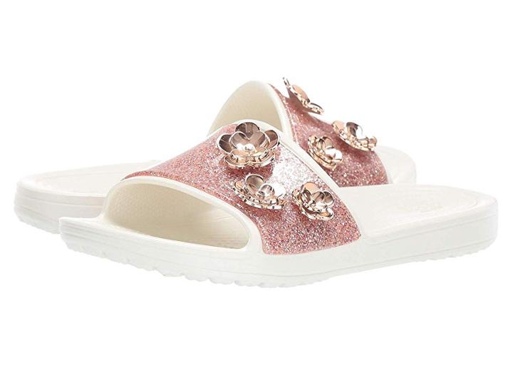 Crocs Sloane Radiant Slide (pearl Pink Glitter/oyster) Women's Slide Shoes