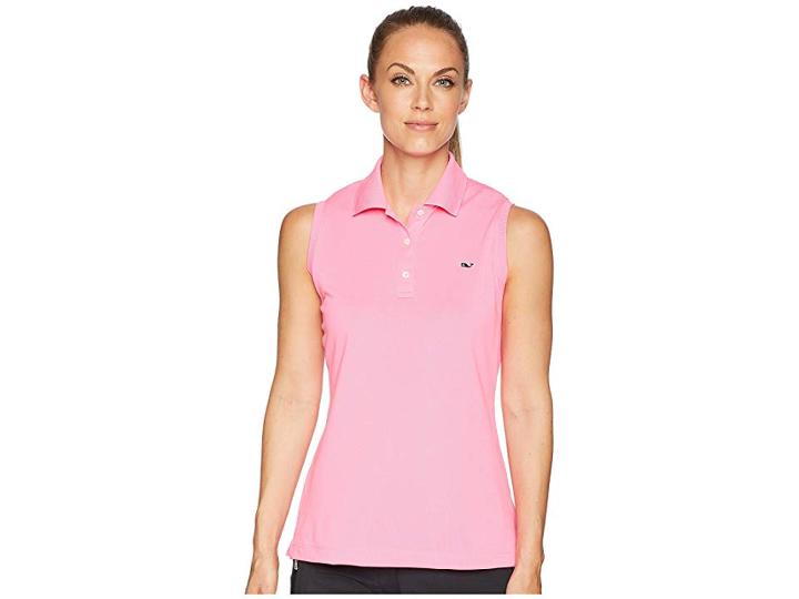 Vineyard Vines Golf Sleeveless Performance Pique Polo (malibu Pink) Women's Clothing
