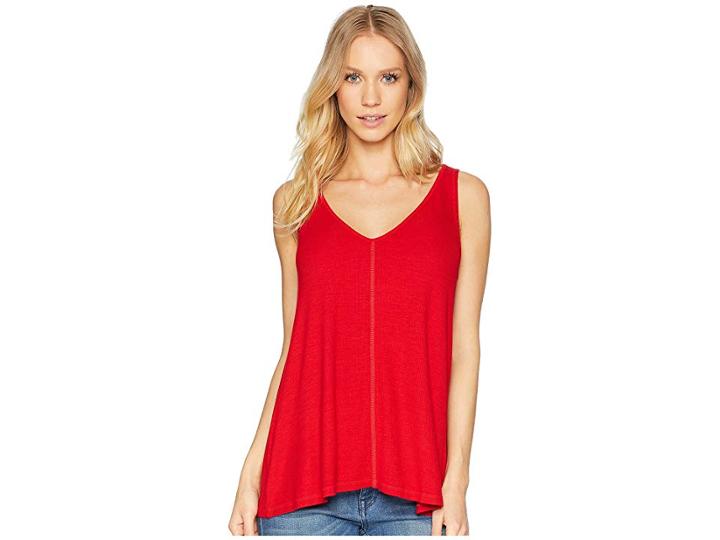 Michael Stars 2x1 Rib V-neck Trapeze Tank (salsa) Women's Sleeveless