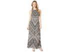 London Times Morris Tile Medallion Pleat Neck (peach Multi) Women's Dress