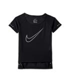 Nike Kids Breathe Short Sleeve Running Top (little Kids/big Kids) (black/white) Girl's Clothing