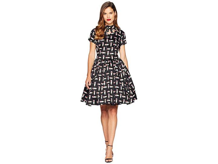 Unique Vintage 1950s Style Keyhole Lizzie Swing Dress (black Floral) Women's Dress