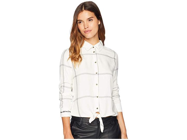 Roxy Suburb Vibes Long Sleeve Shirt (marshmallow Thin Lines Plaid) Women's Clothing