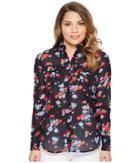 Lauren Ralph Lauren Petite Floral Crinkled Cotton Shirt (navy Multi) Women's Clothing