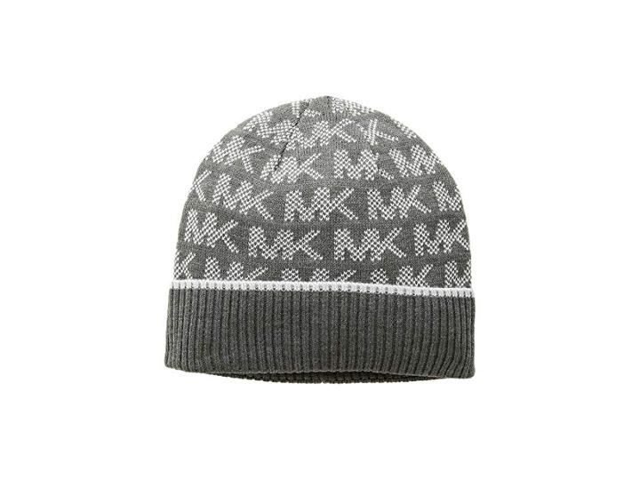 Michael Michael Kors Grid Logo Cuff Hat (derby/pearl/silver) Cold Weather Hats