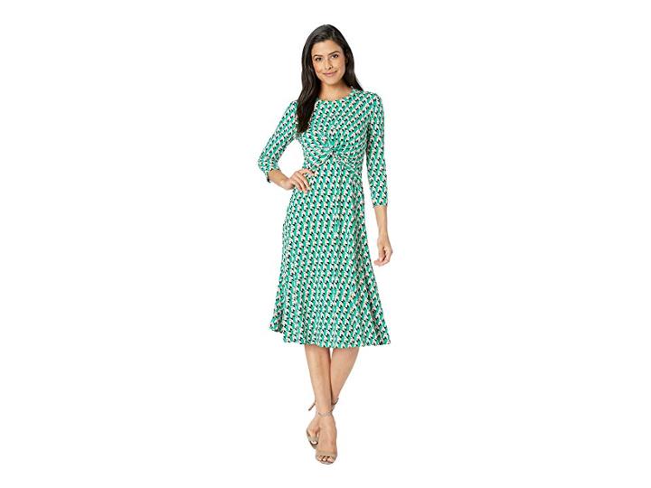 Donna Morgan Geo Printed Midi Jersey Dress (kelly Green/lilac Multi) Women's Dress