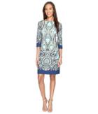 London Times Regal Scroll Paisley 3/4 Shift Dress (aqua Multi) Women's Dress