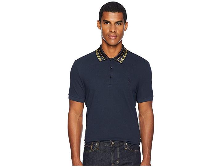 Versace Collection Key Detail Collar Polo (dark Blue) Men's Clothing