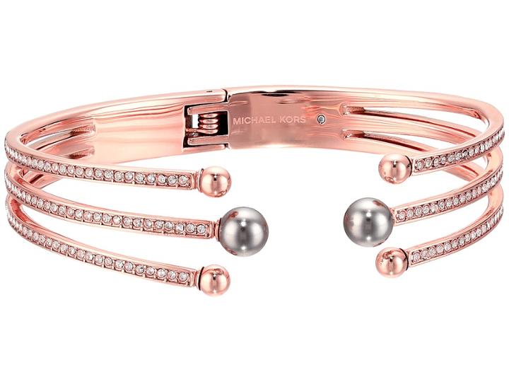 Michael Kors Pave Crystal And Grey Pearl Hinged Bracelet (rose Gold) Bracelet