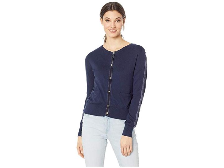 Juicy Couture Soft Woven Cardigan W/ Velvet Trim (regal) Women's Sweater