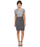 Adrianna Papell Color Block Beaded Cocktail (silver/gunmetal) Women's Dress