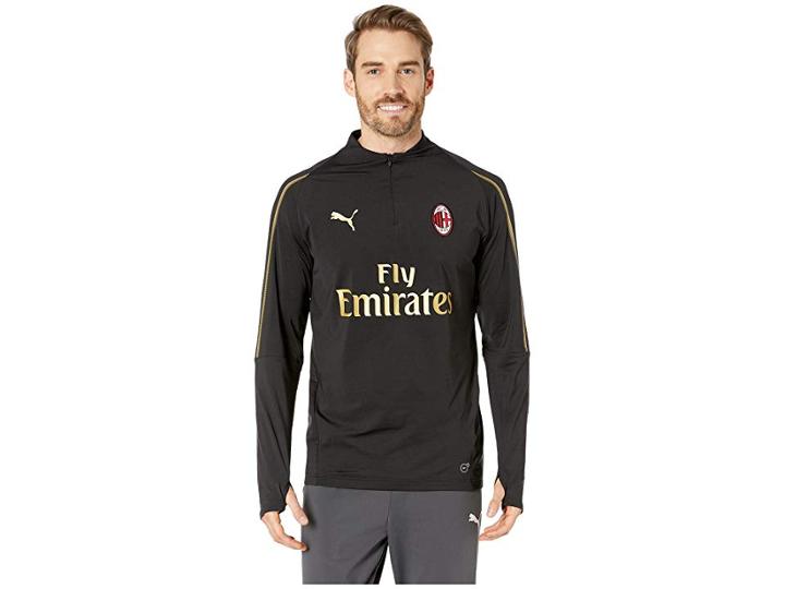Puma Ac Milan1/4 Zip Top With Sponsor (puma Black/victory Gold) Men's Clothing
