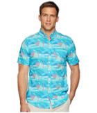Vineyard Vines Linear Umbrellas Short Sleeve Slim Murry Shirt (turquoise) Men's Clothing