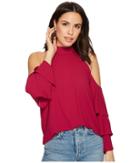 1.state Mock Neck Cold Shoulder Blouse W/ Tiers (fresh Berry) Women's Blouse