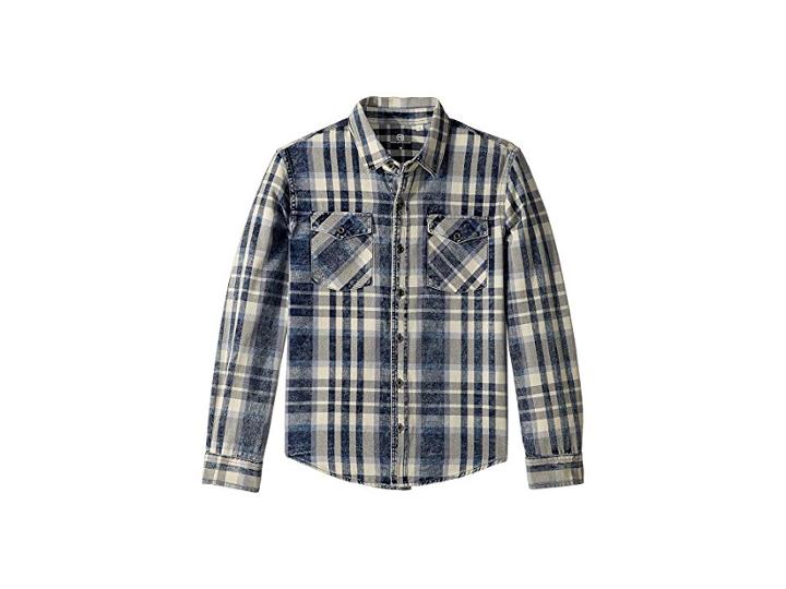 Ag Adriano Goldschmied Kids Plaid Shirt With Denim Patches (big Kids) (mongo) Boy's Clothing