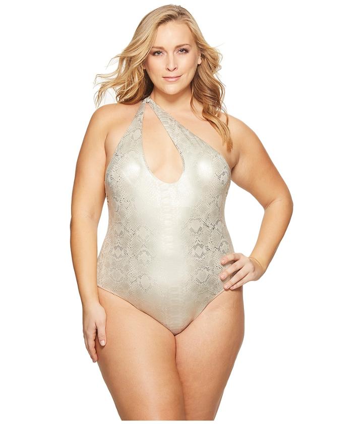 Sports Illustrated Plus Size Viper Asymmetric Slashed One Shoulder One-piece (nude) Women's Swimsuits One Piece