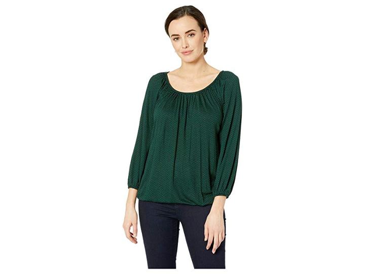 Michael Michael Kors Bicolor Chevron Peasant Top (black/dark Emerald) Women's Clothing