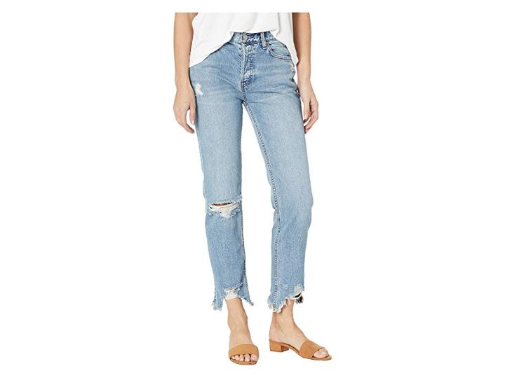 Free People Chewed Up Mid-rise Straight (indigo Blue) Women's Jeans