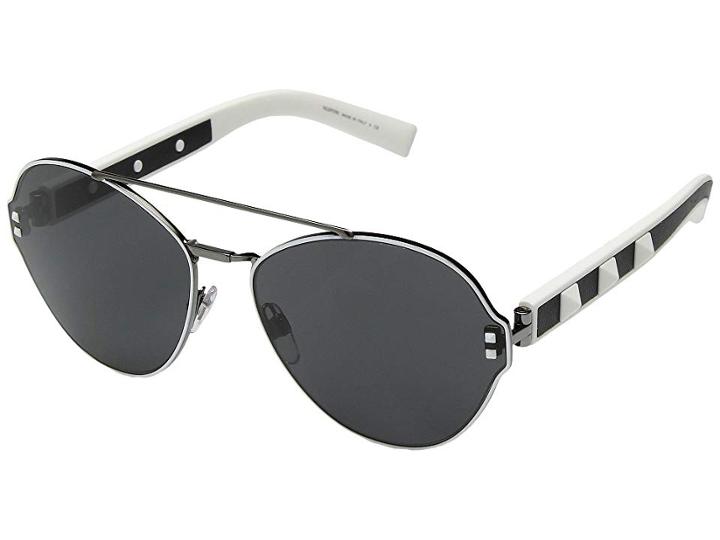 Valentino 0va2025 (ruthenium/white/leather Black/dark Smoke) Fashion Sunglasses