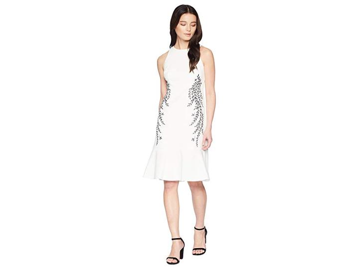 Adrianna Papell Petite Knit Crepe Embroidered Trumpet Dress (ivory) Women's Dress