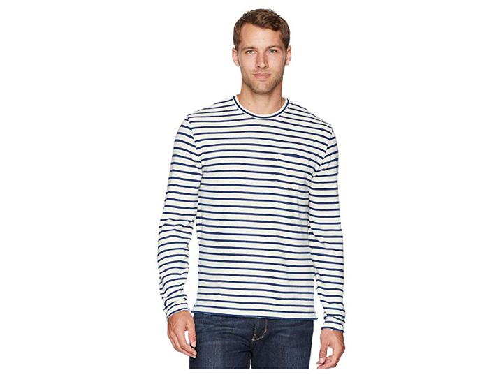 Lucky Brand Stripe Raglan Crew Neck Shirt (indigo) Men's Clothing