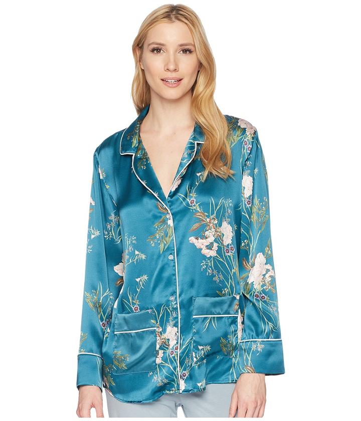 Maison Du Soir Brigette Top (teal Floral) Women's Clothing