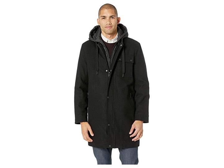 Marc New York By Andrew Marc Wool Melton Parka W/ Removable Bib/hood (black) Men's Coat