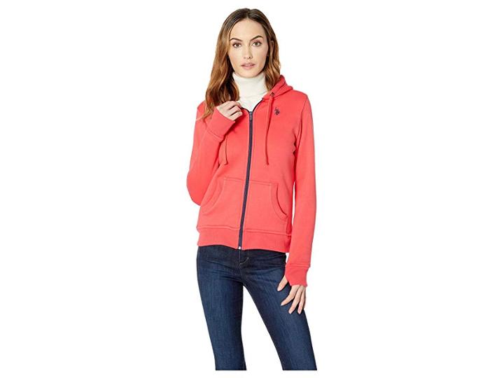 U.s. Polo Assn. Fleece Zip-up Hoodie (cereza) Women's Coat