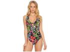 Bleu Rod Beattie Magic Garden Plunge Ruffle Mio (black) Women's Swimsuits One Piece