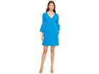 Donna Morgan 3/4 Bell Sleeve Crepe Shift With V-neck (new Aqua) Women's Dress