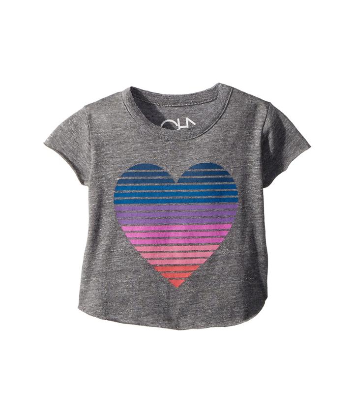 Chaser Kids Extra Soft Stripe Heart Tee (toddler/little Kids) (streaky Grey) Girl's T Shirt