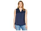 Vince Camuto Specialty Size Plus Size Sleeveless V-neck Rumple Blouse (classic Navy) Women's Blouse