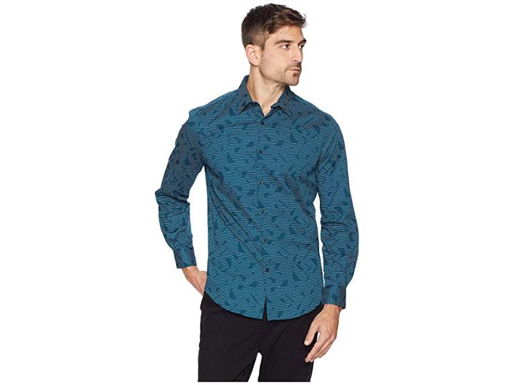 Perry Ellis Total Stretch Stripe Abstract Pattern Shirt (legion Blue) Men's Long Sleeve Button Up