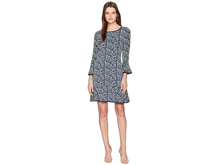 Michael Michael Kors Woodblock Vine Flounce Dress (white/jewel Green) Women's Dress