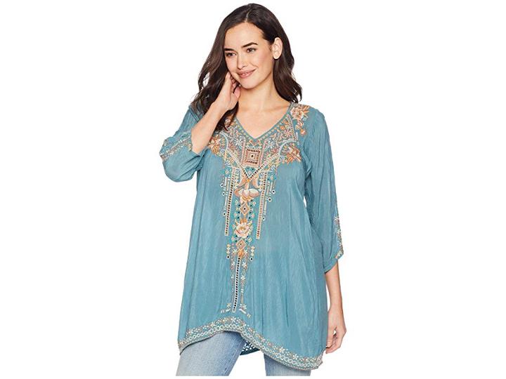 Johnny Was Mikaela Eyelet Tunic (steam Blue) Women's Clothing