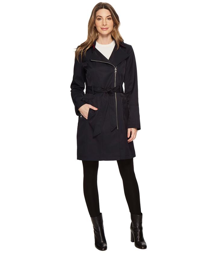 Vince Camuto Asymmetrical Belted Trench (navy) Women's Coat