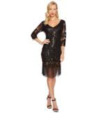 Unique Vintage Margaux Sleeved Fringe Flapper Dress (black) Women's Dress