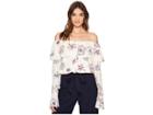 J.o.a. Off The Shoulder Button Up Top (lavender Floral) Women's Clothing