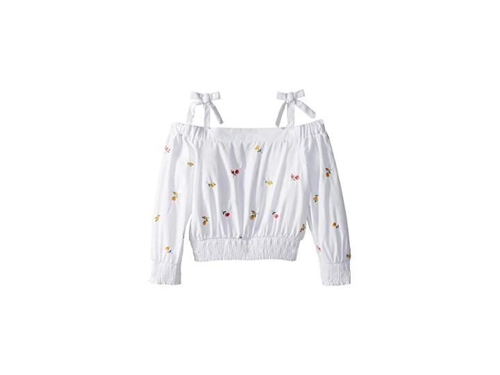 Maddie By Maddie Ziegler Smocked Tie Shirt With Floral Embroidery (big Kids) (white) Girl's Clothing