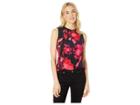 Tommy Hilfiger Large Floral Ruffle Neck Knit Top (scarlet Multi) Women's Clothing