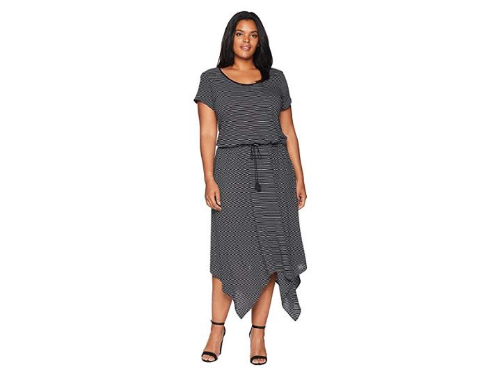 Lauren Ralph Lauren Plus Size Handkerchief-hem Short Sleeve Dress (polo Black/soft White) Women's Dress