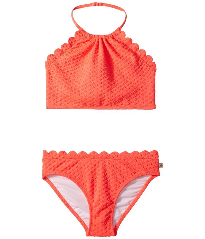 Kate Spade New York Kids Scalloped Two-piece (big Kids) (surprise Coral) Girl's Active Sets