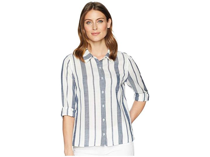 Fresh Produce Coastal Stripe Button Top (moonlight Blue) Women's Clothing