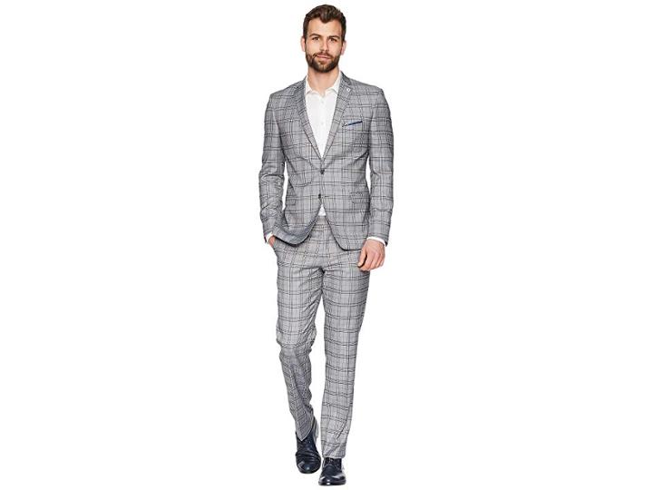 Nick Graham Plaid 32 Finished Bottom Suit (black/grey Plaid) Men's Suits Sets