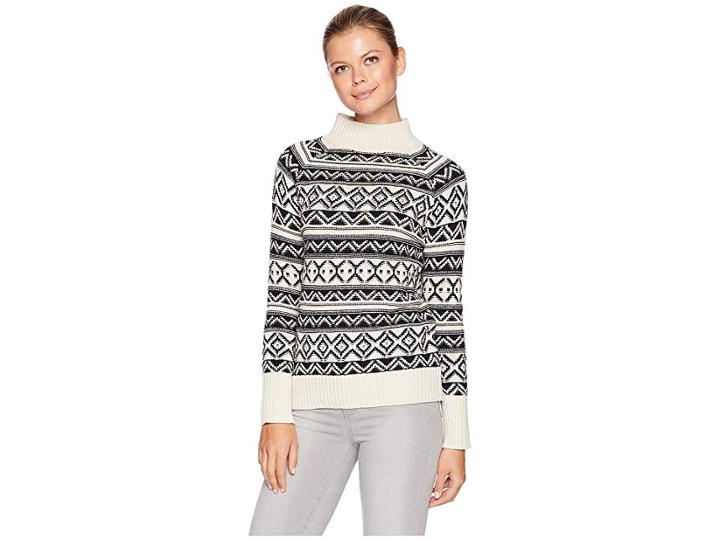 Chaps Cotton Blend Long Sleeve Sweater (polo Black Multi 1) Women's Sweater