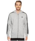 Adidas Essentials 3s Full Zip Brushed Fleece Hoodie (medium Grey Heather/black) Men's Sweatshirt