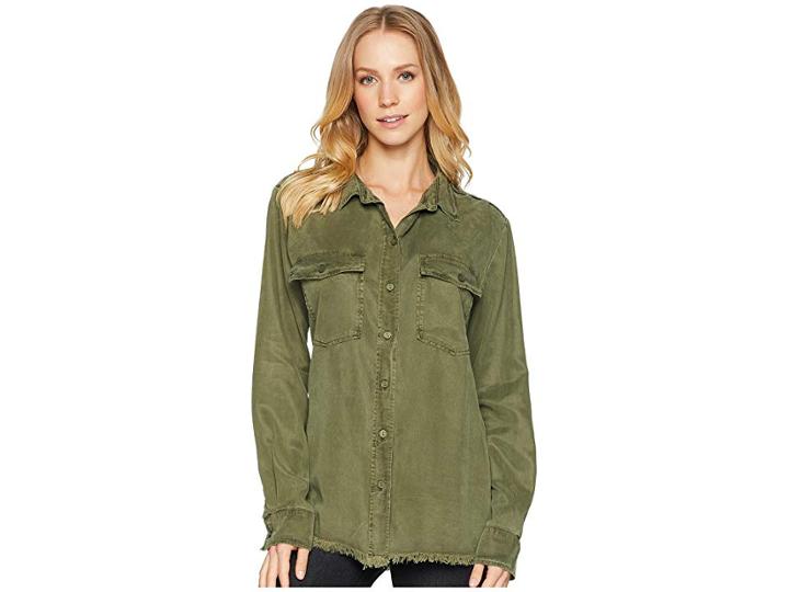 Sanctuary Gibson Raw Hem Shirt (cadet) Women's Long Sleeve Button Up